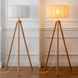 Adriel 52" Mid-Century Modern Tripod Wood with Ribbed Cocoon Pumpkin Shade LED Floor Lamp
