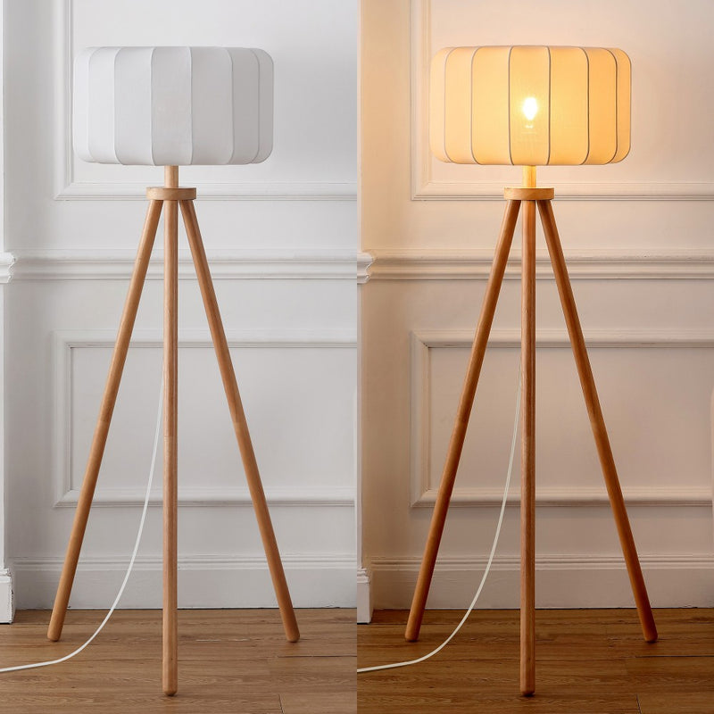 Adriel 52" Mid-Century Modern Tripod Wood with Ribbed Cocoon Pumpkin Shade LED Floor Lamp