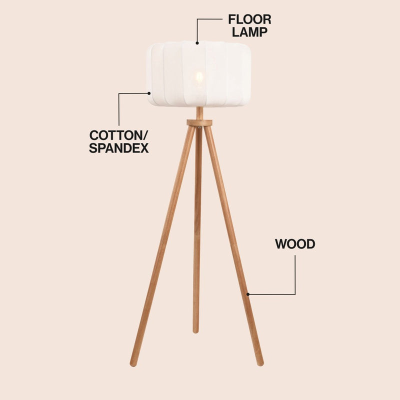 Adriel 52" Mid-Century Modern Tripod Wood with Ribbed Cocoon Pumpkin Shade LED Floor Lamp