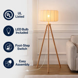 Adriel 52" Mid-Century Modern Tripod Wood with Ribbed Cocoon Pumpkin Shade LED Floor Lamp