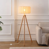 Adriel 52" Mid-Century Modern Tripod Wood with Ribbed Cocoon Pumpkin Shade LED Floor Lamp