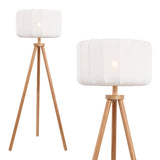 Adriel 52" Mid-Century Modern Tripod Wood with Ribbed Cocoon Pumpkin Shade LED Floor Lamp