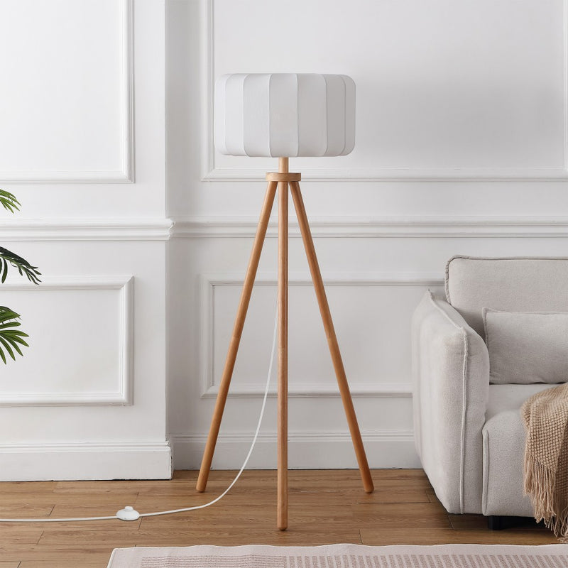 Adriel 52" Mid-Century Modern Tripod Wood with Ribbed Cocoon Pumpkin Shade LED Floor Lamp
