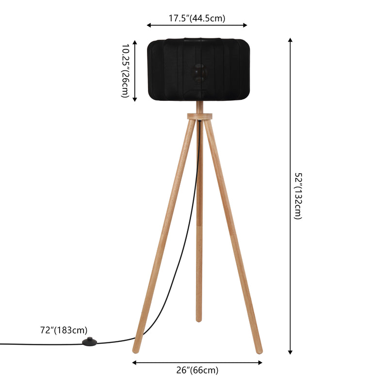 Adriel 52" Mid-Century Modern Tripod Wood with Ribbed Cocoon Pumpkin Shade LED Floor Lamp