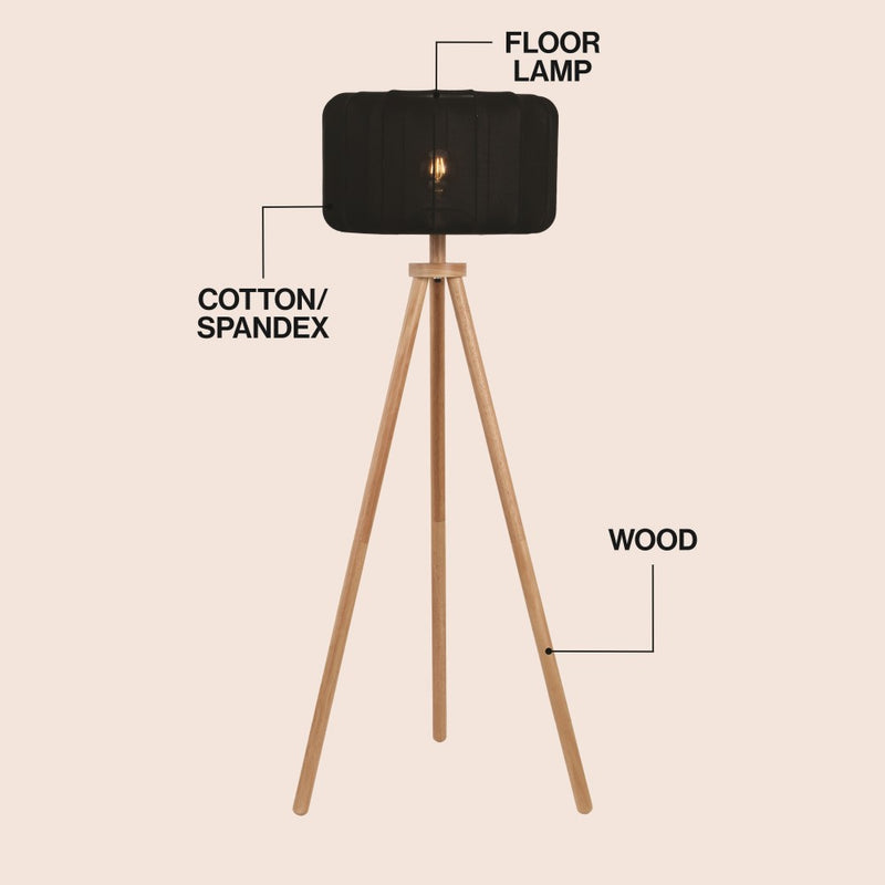 Adriel 52" Mid-Century Modern Tripod Wood with Ribbed Cocoon Pumpkin Shade LED Floor Lamp