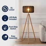 Adriel 52" Mid-Century Modern Tripod Wood with Ribbed Cocoon Pumpkin Shade LED Floor Lamp