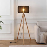 Adriel 52" Mid-Century Modern Tripod Wood with Ribbed Cocoon Pumpkin Shade LED Floor Lamp
