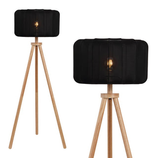 Adriel 52" Mid-Century Modern Tripod Wood with Ribbed Cocoon Pumpkin Shade LED Floor Lamp