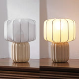 Leola 10 in. Modern Contemporary Ceramic Fluted Mini with Ribbed Cocoon Pumpkin Shade LED Table Lamp