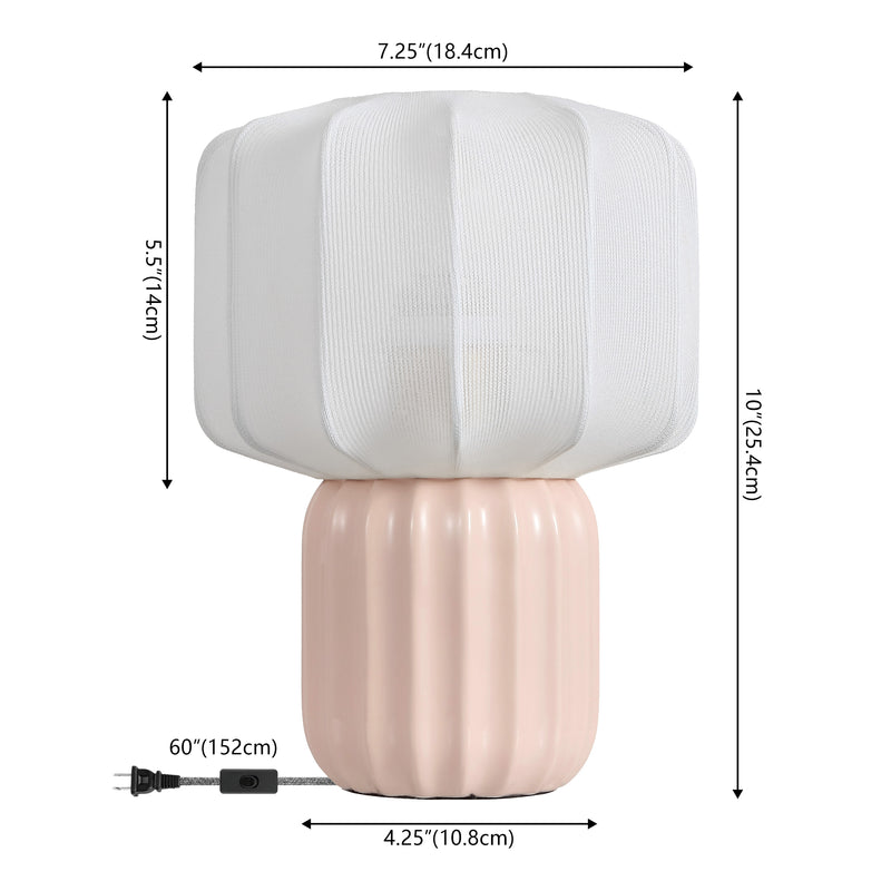 Leola 10 in. Modern Contemporary Ceramic Fluted Mini with Ribbed Cocoon Pumpkin Shade LED Table Lamp