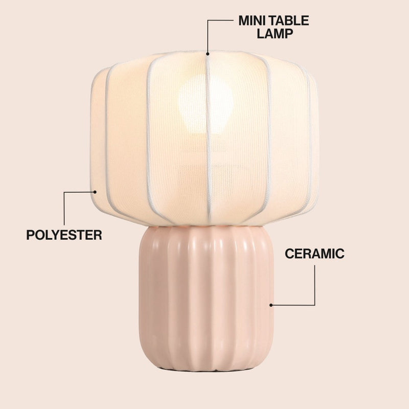 Leola 10 in. Modern Contemporary Ceramic Fluted Mini with Ribbed Cocoon Pumpkin Shade LED Table Lamp