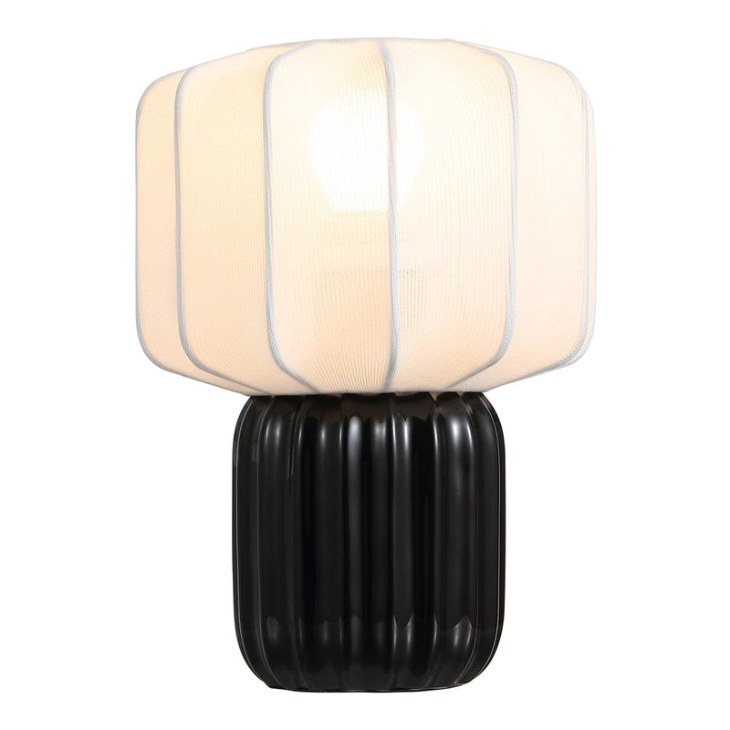 Leola 10 in. Modern Contemporary Ceramic Fluted Mini with Ribbed Cocoon Pumpkin Shade LED Table Lamp