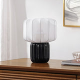 Leola 10 in. Modern Contemporary Ceramic Fluted Mini with Ribbed Cocoon Pumpkin Shade LED Table Lamp