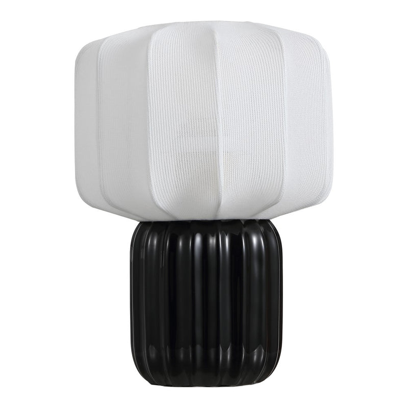 Leola 10 in. Modern Contemporary Ceramic Fluted Mini with Ribbed Cocoon Pumpkin Shade LED Table Lamp