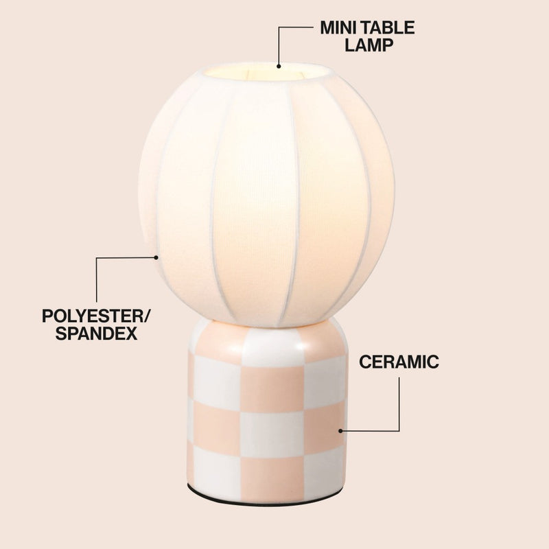 Valarie 10.25" Contemporary Modern Checkerboard Ceramic with Ribbed Cocoon Globe Shade LED Mini Table Lamp