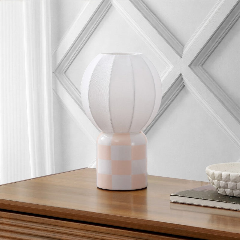 Valarie 10.25" Contemporary Modern Checkerboard Ceramic with Ribbed Cocoon Globe Shade LED Mini Table Lamp
