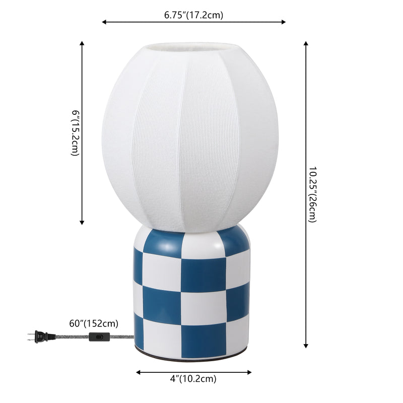 Valarie 10.25" Contemporary Modern Checkerboard Ceramic with Ribbed Cocoon Globe Shade LED Mini Table Lamp