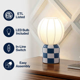 Valarie 10.25" Contemporary Modern Checkerboard Ceramic with Ribbed Cocoon Globe Shade LED Mini Table Lamp