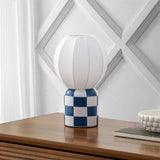 Valarie 10.25" Contemporary Modern Checkerboard Ceramic with Ribbed Cocoon Globe Shade LED Mini Table Lamp