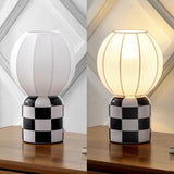 Valarie 10.25" Contemporary Modern Checkerboard Ceramic with Ribbed Cocoon Globe Shade LED Mini Table Lamp