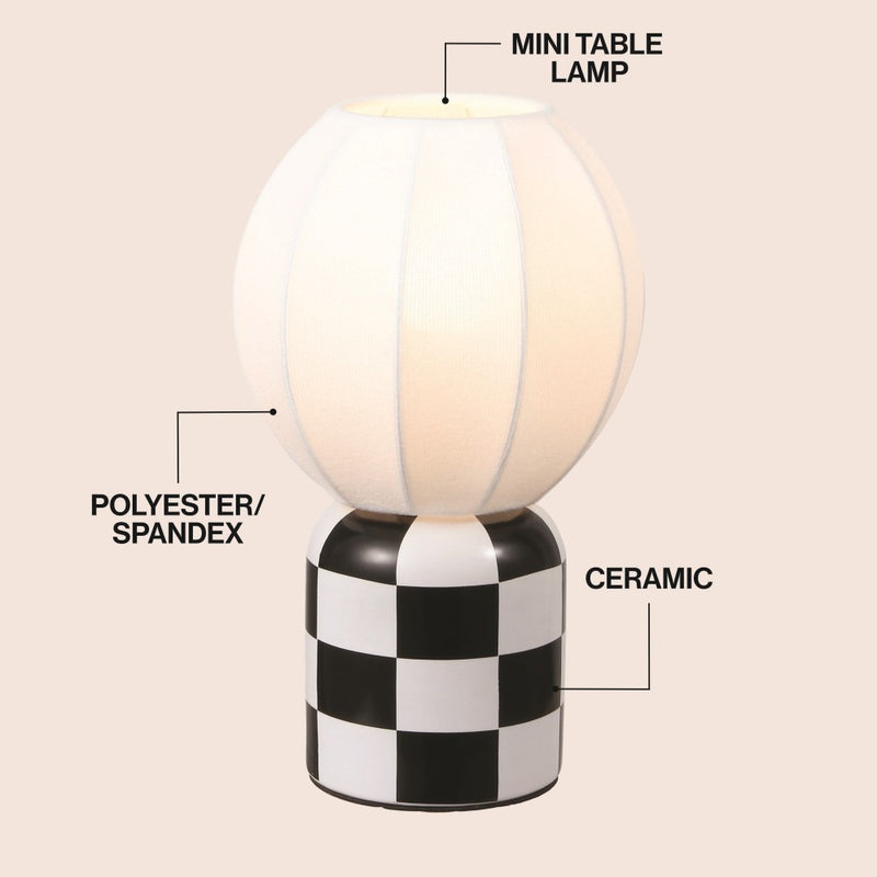 Valarie 10.25" Contemporary Modern Checkerboard Ceramic with Ribbed Cocoon Globe Shade LED Mini Table Lamp