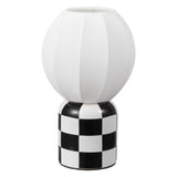 Valarie 10.25" Contemporary Modern Checkerboard Ceramic with Ribbed Cocoon Globe Shade LED Mini Table Lamp