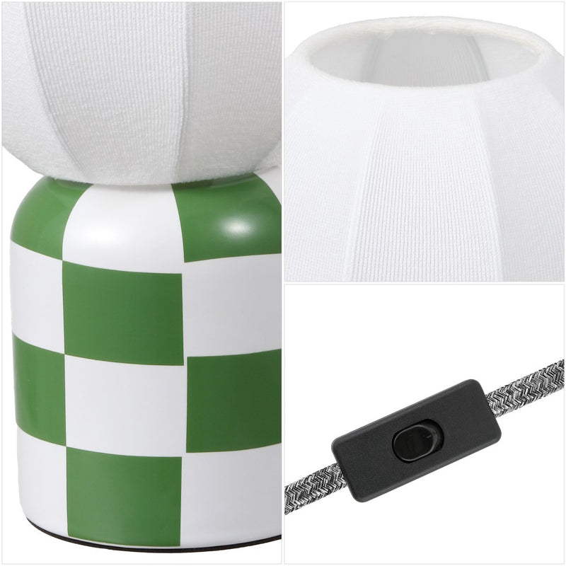 Valarie 10.25" Contemporary Modern Checkerboard Ceramic with Ribbed Cocoon Globe Shade LED Mini Table Lamp