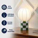 Valarie 10.25" Contemporary Modern Checkerboard Ceramic with Ribbed Cocoon Globe Shade LED Mini Table Lamp