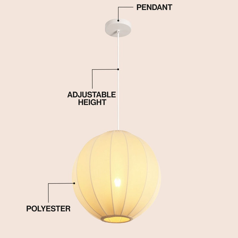 Sia 16" 1-Light Scandinavian Japandi Adjustable Lantern Metal with Ribbed Cocoon Globe Shade LED Pendant