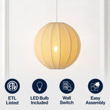 Sia 16" 1-Light Scandinavian Japandi Adjustable Lantern Metal with Ribbed Cocoon Globe Shade LED Pendant
