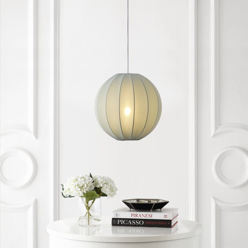 Sia 16" 1-Light Scandinavian Japandi Adjustable Lantern Metal with Ribbed Cocoon Globe Shade LED Pendant