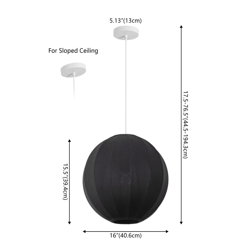Sia 16" 1-Light Scandinavian Japandi Adjustable Lantern Metal with Ribbed Cocoon Globe Shade LED Pendant