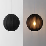 Sia 16" 1-Light Scandinavian Japandi Adjustable Lantern Metal with Ribbed Cocoon Globe Shade LED Pendant