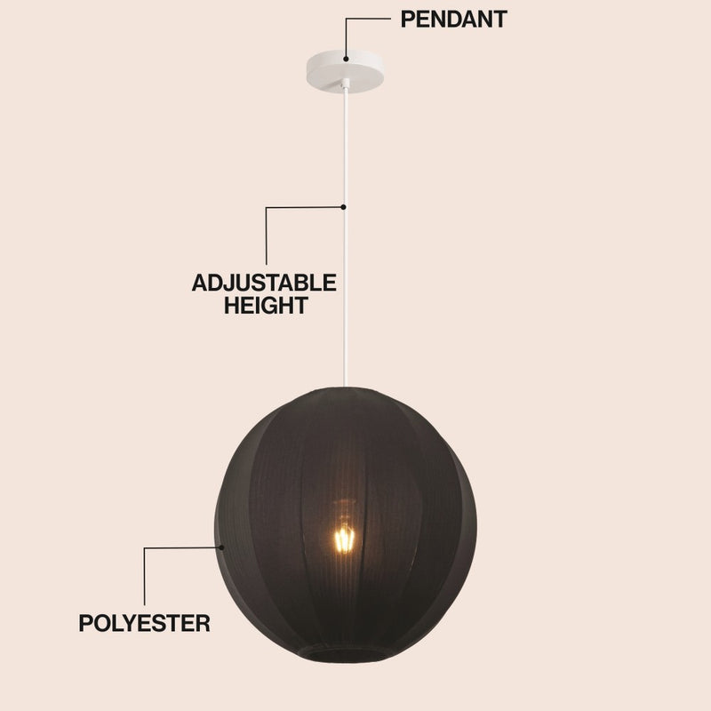 Sia 16" 1-Light Scandinavian Japandi Adjustable Lantern Metal with Ribbed Cocoon Globe Shade LED Pendant