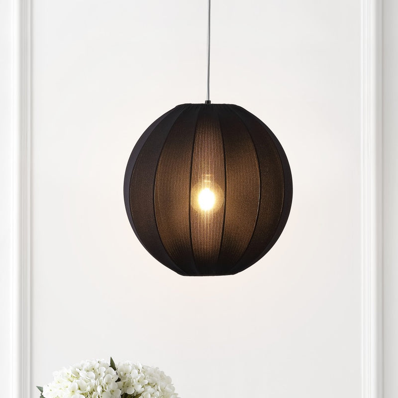 Sia 16" 1-Light Scandinavian Japandi Adjustable Lantern Metal with Ribbed Cocoon Globe Shade LED Pendant