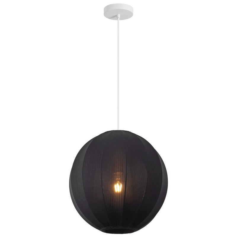 Sia 16" 1-Light Scandinavian Japandi Adjustable Lantern Metal with Ribbed Cocoon Globe Shade LED Pendant