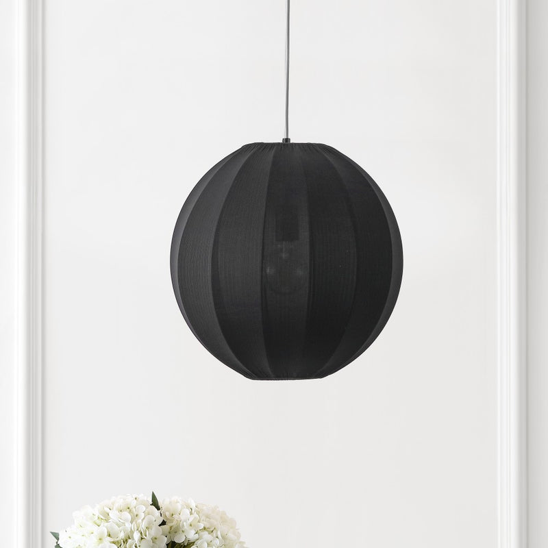 Sia 16" 1-Light Scandinavian Japandi Adjustable Lantern Metal with Ribbed Cocoon Globe Shade LED Pendant