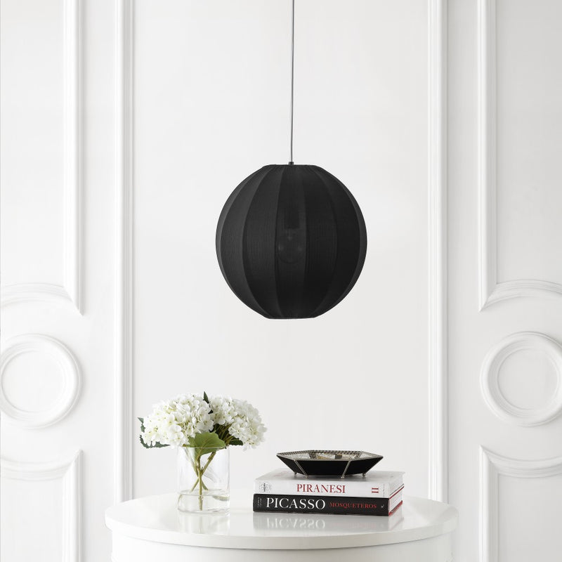 Sia 16" 1-Light Scandinavian Japandi Adjustable Lantern Metal with Ribbed Cocoon Globe Shade LED Pendant