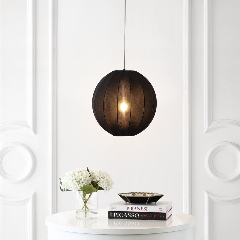 Sia 16" 1-Light Scandinavian Japandi Adjustable Lantern Metal with Ribbed Cocoon Globe Shade LED Pendant