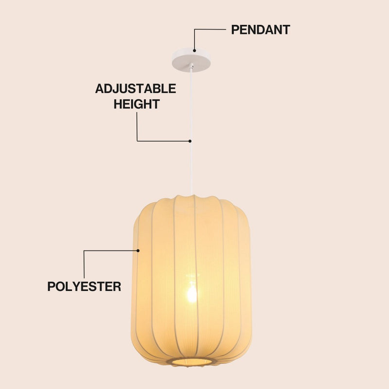 Aurelia 13.75" 1-Light Scandinavian Japandi Adjustable Lantern Metal with Ribbed Cocoon Capsule Shade LED Pendant