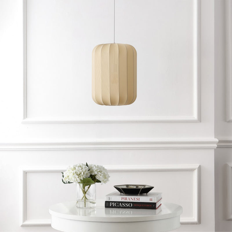 Aurelia 13.75" 1-Light Scandinavian Japandi Adjustable Lantern Metal with Ribbed Cocoon Capsule Shade LED Pendant