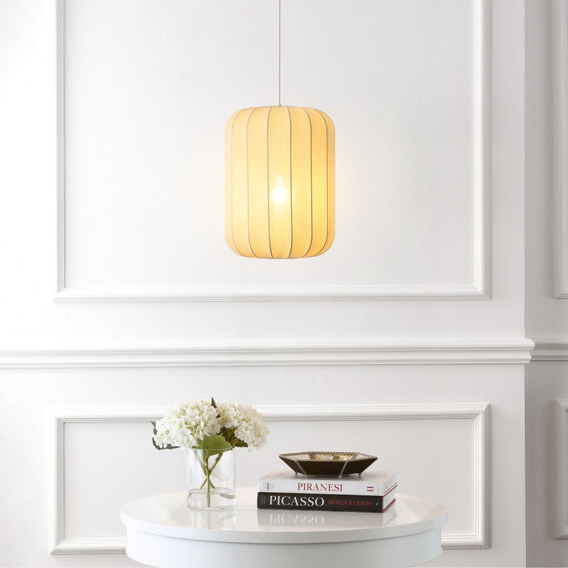 Aurelia 13.75" 1-Light Scandinavian Japandi Adjustable Lantern Metal with Ribbed Cocoon Capsule Shade LED Pendant