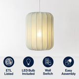 Aurelia 13.75" 1-Light Scandinavian Japandi Adjustable Lantern Metal with Ribbed Cocoon Capsule Shade LED Pendant