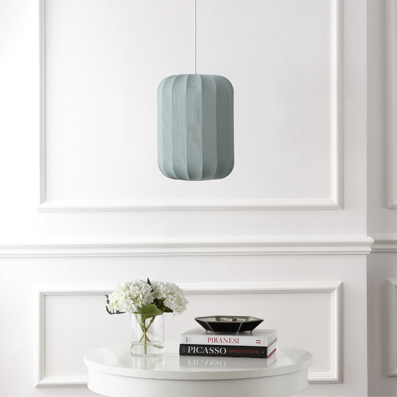 Aurelia 13.75" 1-Light Scandinavian Japandi Adjustable Lantern Metal with Ribbed Cocoon Capsule Shade LED Pendant