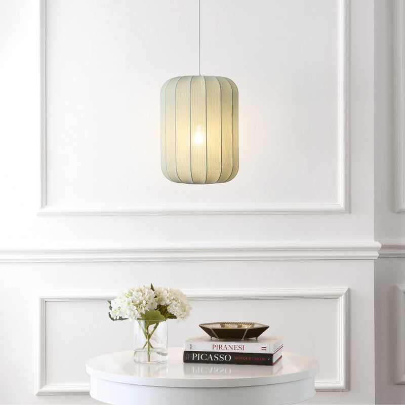 Aurelia 13.75" 1-Light Scandinavian Japandi Adjustable Lantern Metal with Ribbed Cocoon Capsule Shade LED Pendant