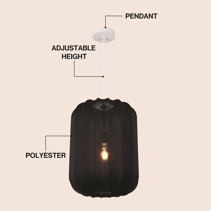 Aurelia 13.75" 1-Light Scandinavian Japandi Adjustable Lantern Metal with Ribbed Cocoon Capsule Shade LED Pendant