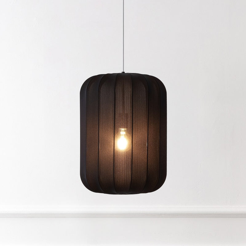 Aurelia 13.75" 1-Light Scandinavian Japandi Adjustable Lantern Metal with Ribbed Cocoon Capsule Shade LED Pendant