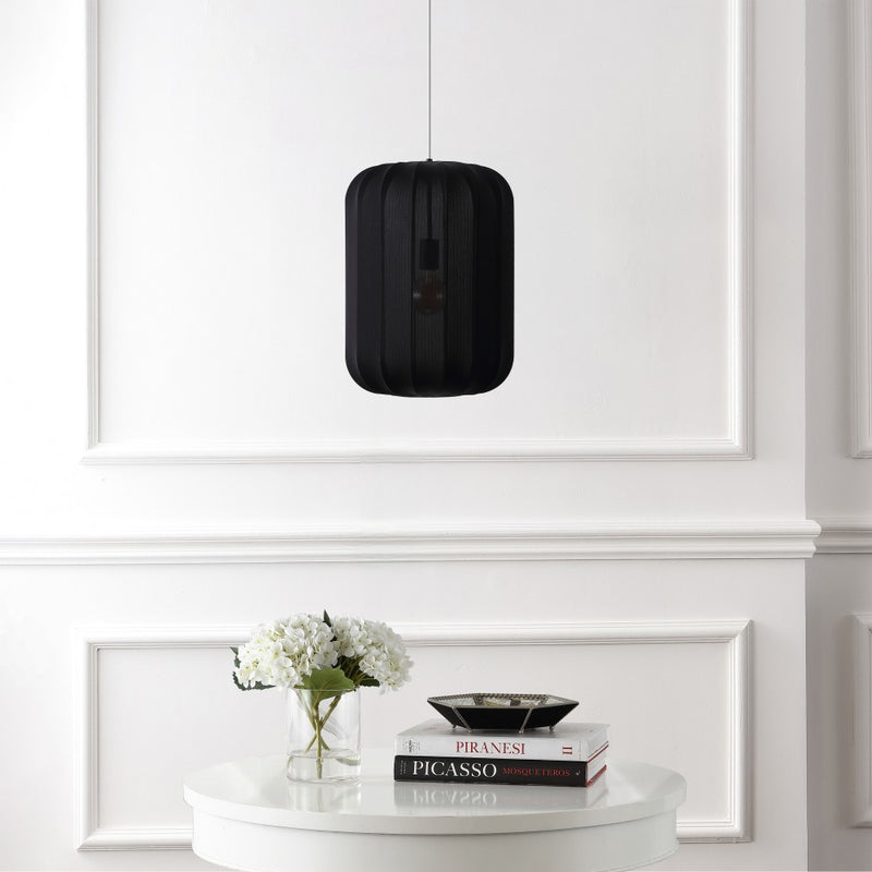 Aurelia 13.75" 1-Light Scandinavian Japandi Adjustable Lantern Metal with Ribbed Cocoon Capsule Shade LED Pendant