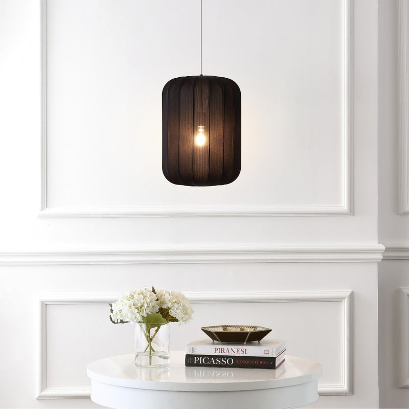 Aurelia 13.75" 1-Light Scandinavian Japandi Adjustable Lantern Metal with Ribbed Cocoon Capsule Shade LED Pendant