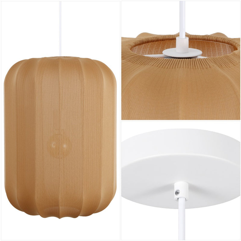 Aurelia 13.75" 1-Light Scandinavian Japandi Adjustable Lantern Metal with Ribbed Cocoon Capsule Shade LED Pendant